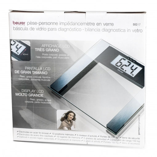 Beurer Báscula de baño digital diagnóstica de cristal  BG17