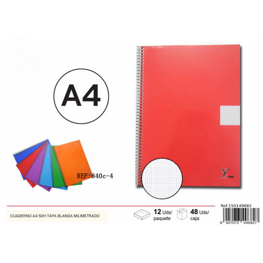 Cuaderno A4 50H Tapa blanda milimetrado color lila