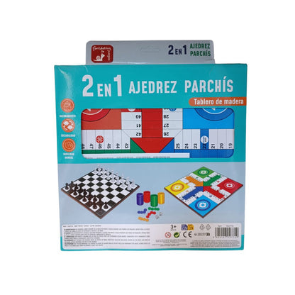 Juego 2 en 1 Parchis y Ajedrez de madera